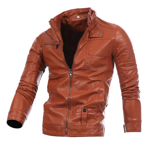 Men's Stand-up Collar Punk Biker Leather Jacket Daylight Burnout Creations