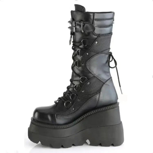 Plus Size Punk Style Women's Mid-Tube Platform Boots Daylight Burnout Creations