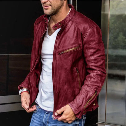 Men's Stand-up Collar Punk Biker Leather Jacket Daylight Burnout Creations