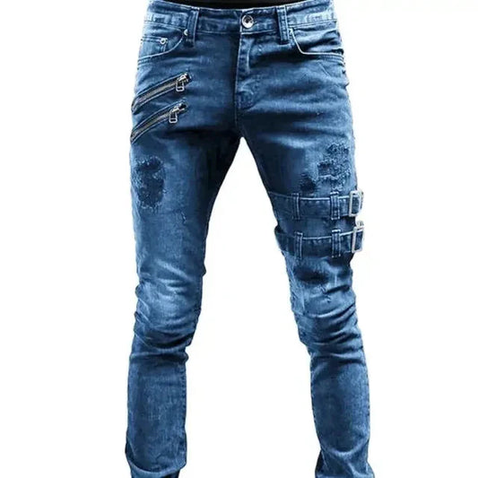 Ripped Punk Gothic Tapered Leg Denim Pants for Men Daylight Burnout Creations