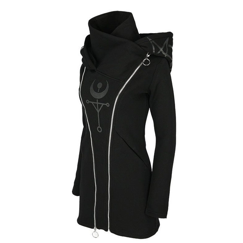 Punk Style Long Sleeved Hooded Zipper Sweater