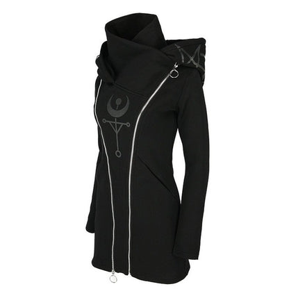Punk Style Long Sleeved Hooded Zipper Sweater