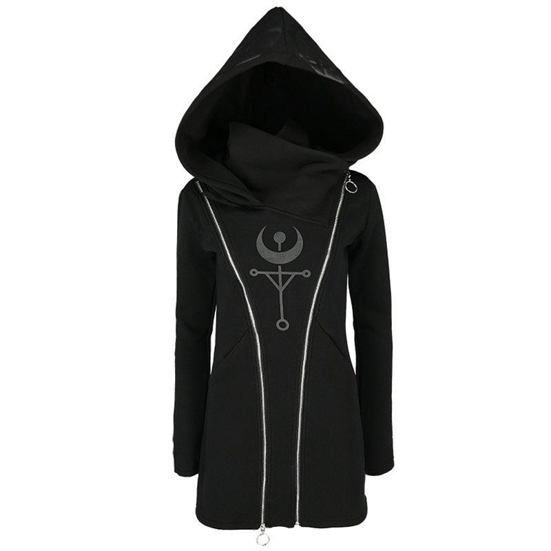 Punk Style Long Sleeved Hooded Zipper Sweater