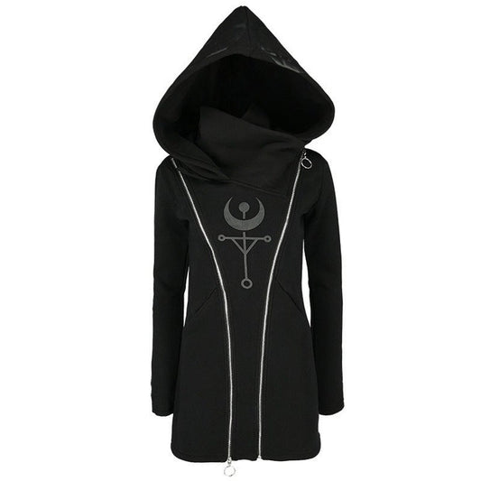 Punk Style Long Sleeved Hooded Zipper Sweater