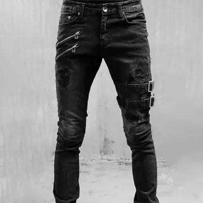Ripped Punk Gothic Tapered Leg Denim Pants for Men Daylight Burnout Creations