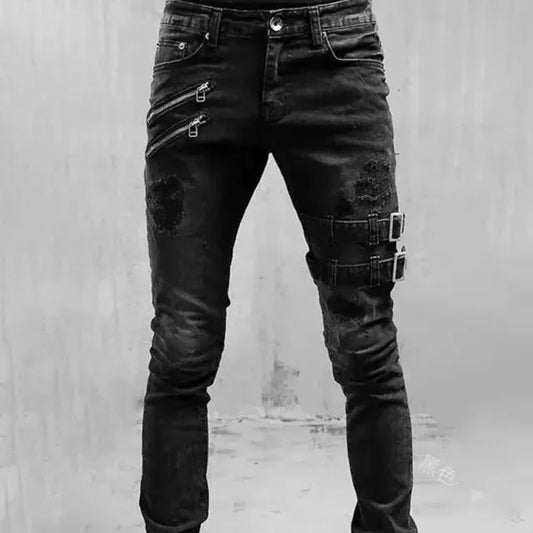 Ripped Punk Gothic Tapered Leg Denim Pants for Men Daylight Burnout Creations