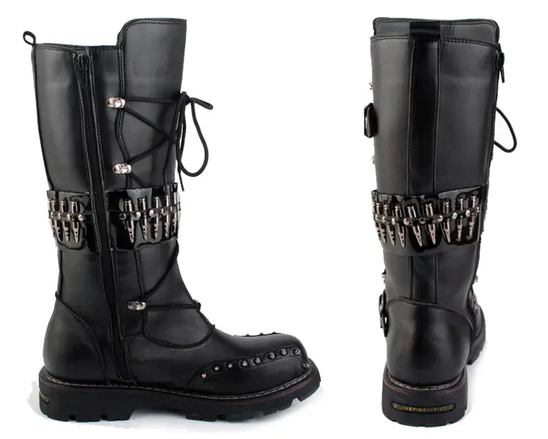 Punk Men's High-Top Motorcycle Boots with Studs Daylight Burnout Creations