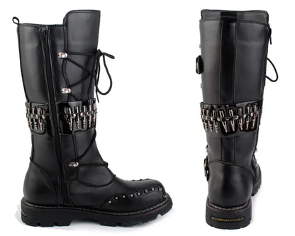 Punk Men's High-Top Motorcycle Boots with Studs Daylight Burnout Creations