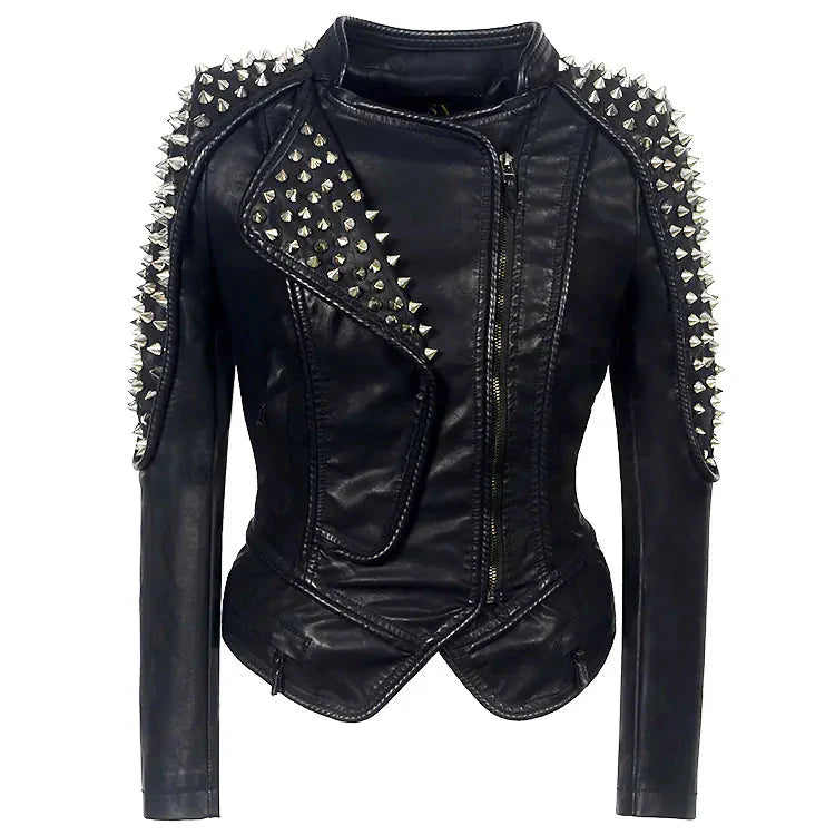 Short Motorcycle Leather Jacket for Women - Punk Style Daylight Burnout Creations