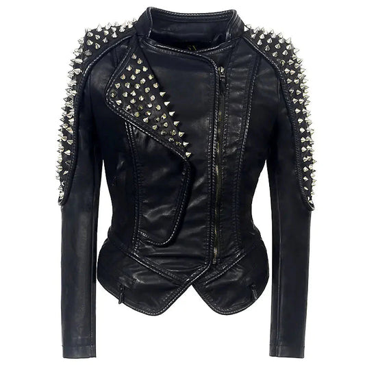 Short Motorcycle Leather Jacket for Women - Punk Style Daylight Burnout Creations
