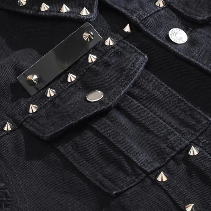 Men's Denim Vest with Rivets - Hip-Hop Punk Style Daylight Burnout Creations