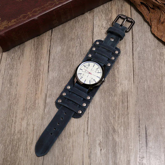 Vintage Leather Watch and Adjustable Punk Bracelet