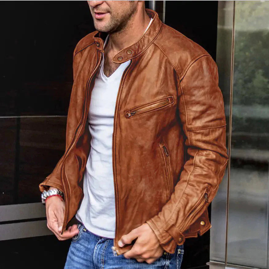 Men's Stand-up Collar Punk Biker Leather Jacket Daylight Burnout Creations