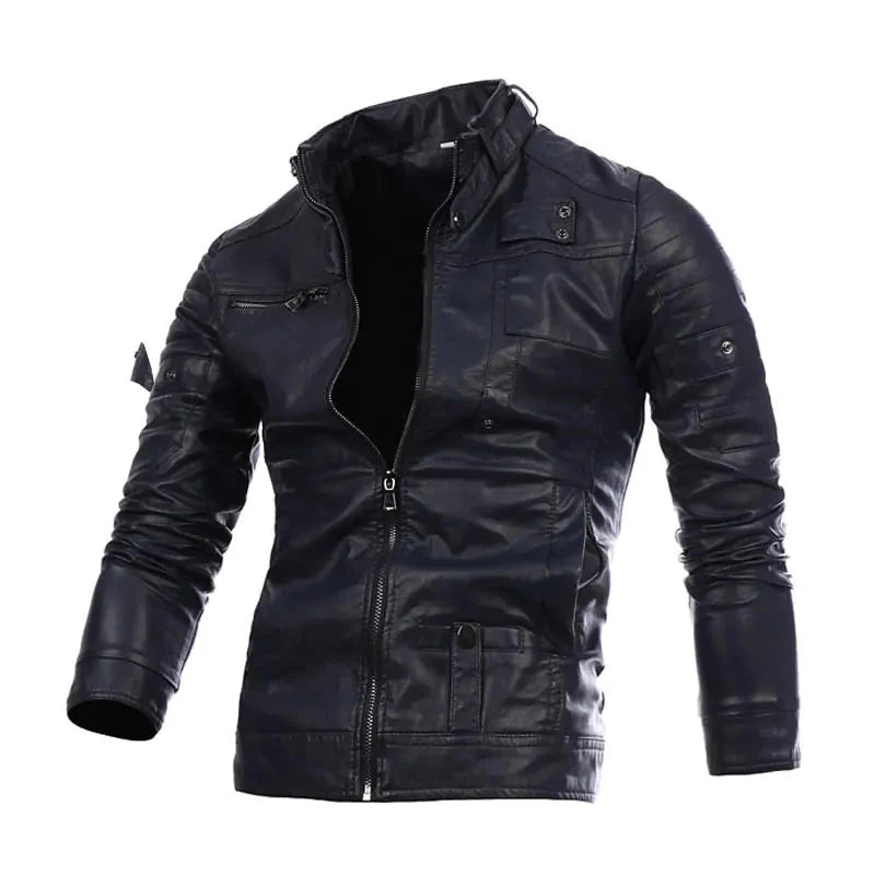 Men's Stand-up Collar Punk Biker Leather Jacket Daylight Burnout Creations