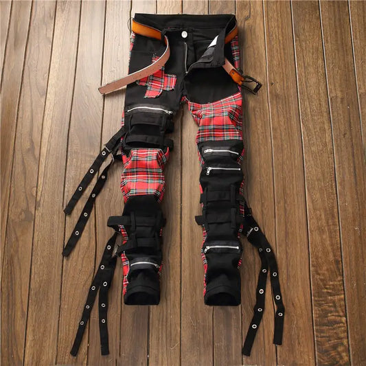Punk Zippered Men's plaid/black pants
