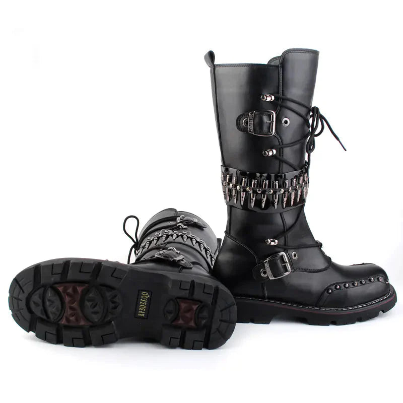 Punk Men's High-Top Motorcycle Boots with Studs Daylight Burnout Creations