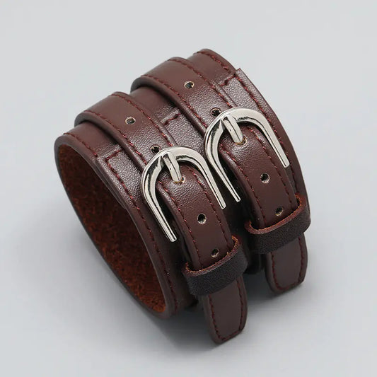 Double Cuff Punk Leather Bracelet