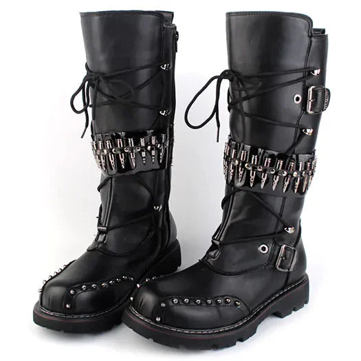 Punk Men's High-Top Motorcycle Boots with Studs Daylight Burnout Creations