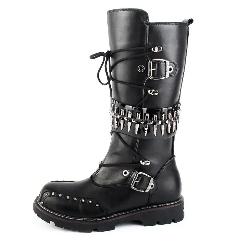 Punk Men's High-Top Motorcycle Boots with Studs Daylight Burnout Creations