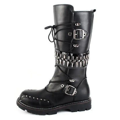 Punk Men's High-Top Motorcycle Boots with Studs Daylight Burnout Creations